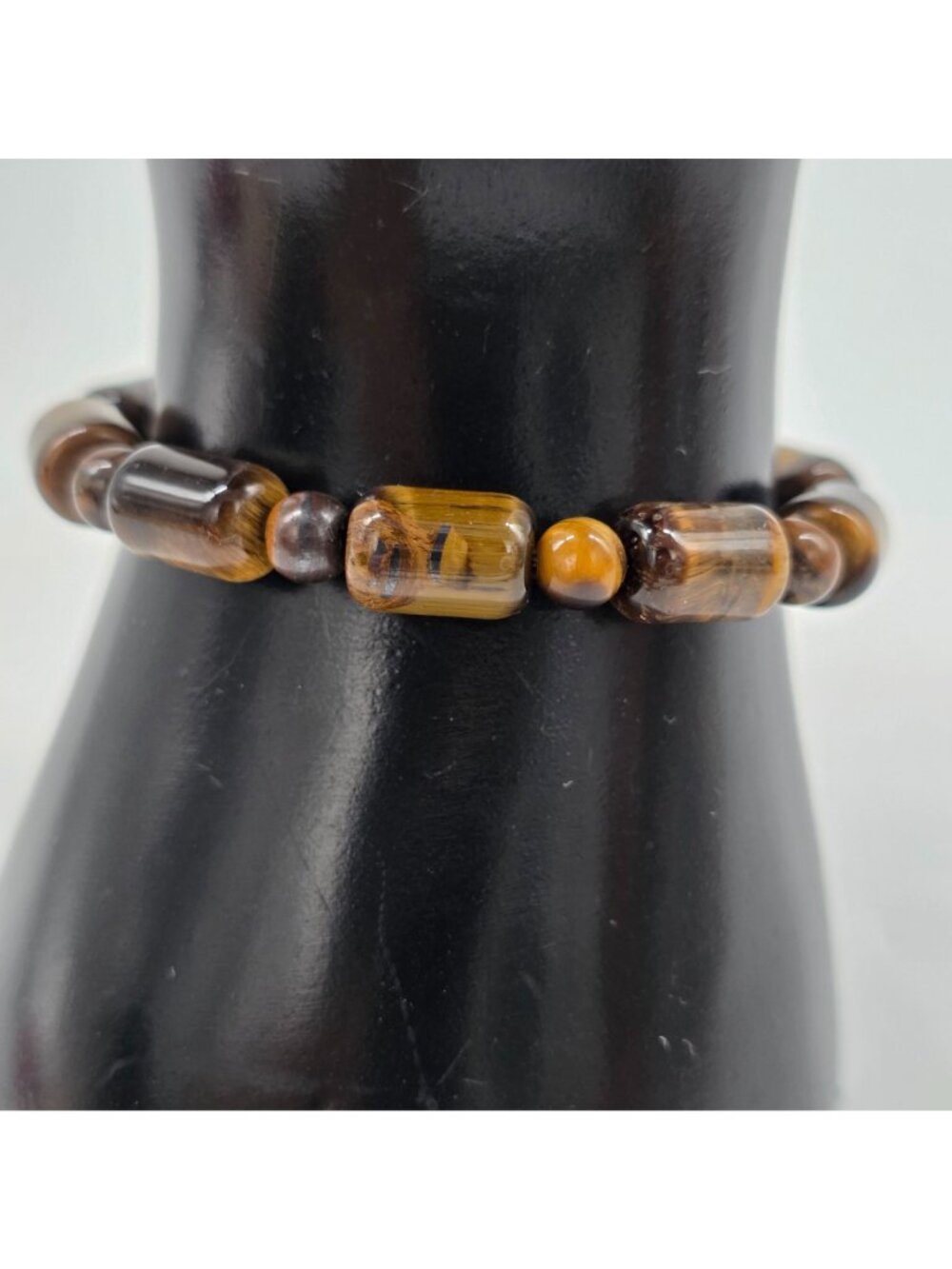 Tiger Eye Beaded Stretch Bracelet Unisex Jewelry Natural Stone Brown Oval & Roun - Picture 3 of 4